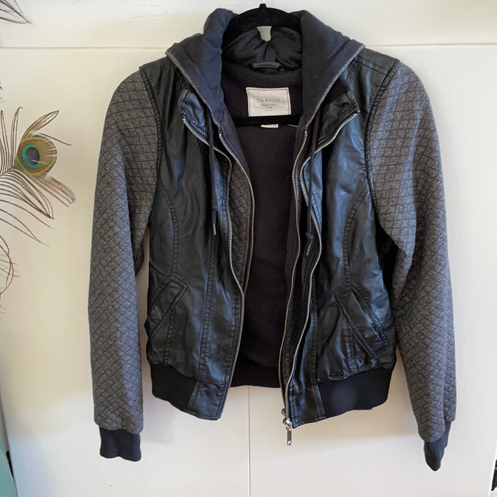 Dravus black and grey Leather jacket hoodie